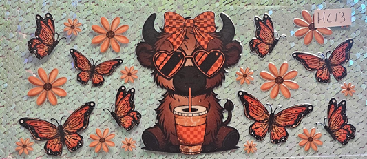 Highland Cow Orange Butterfly