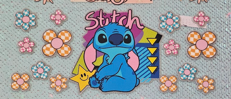 Stitch Checkered Flowers Glitter