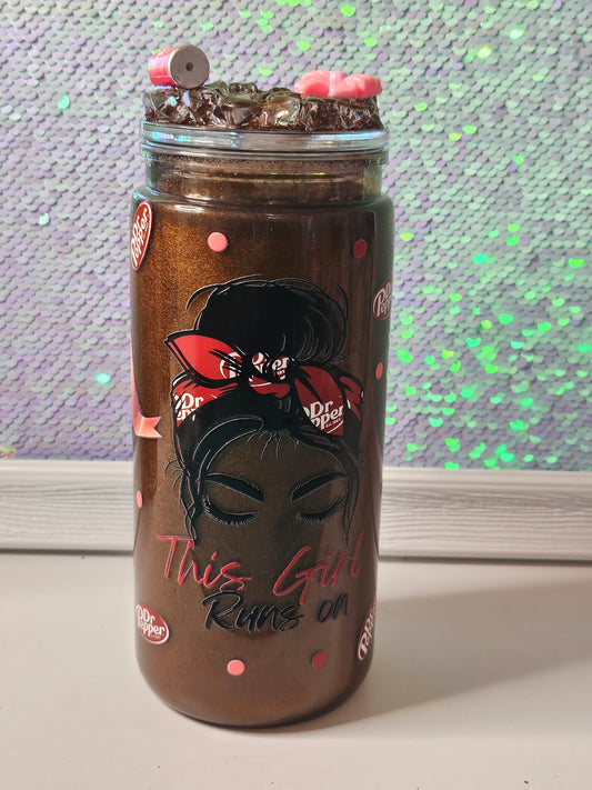 THIS GIRL RUNS ON DR PEPPER MICA TUMBLER